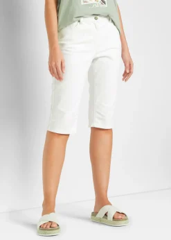 bonprix bonprix Bermudas vaqueras, elásticas, con bajo enrollado Blanco Online