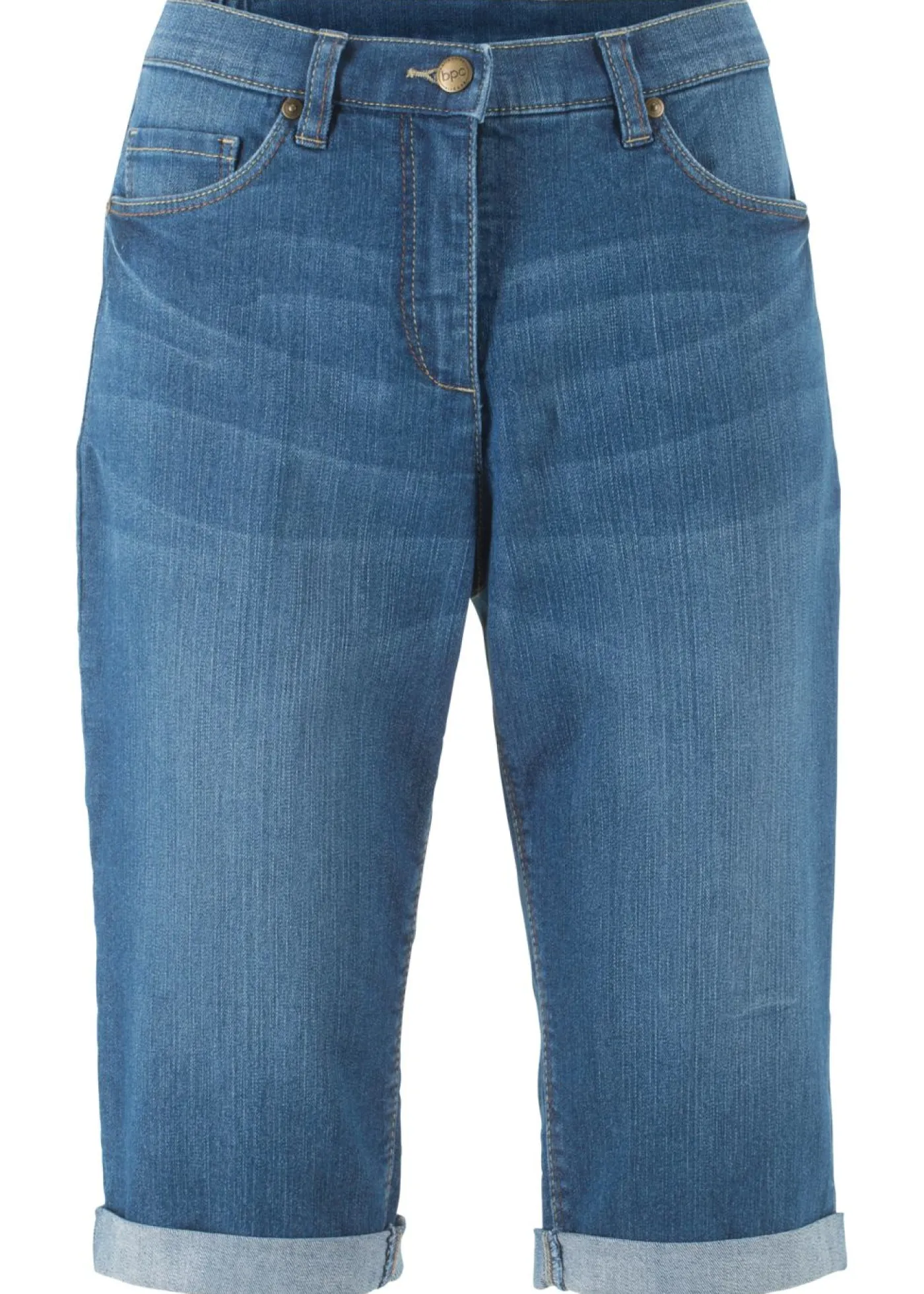 bonprix bonprix Bermudas vaqueras, elásticas, con bajo enrollado Vaquero azul New