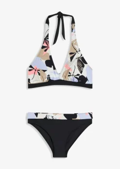 bonprix bonprix Bikini anudado al cuello (2 piezas) blanco/púrpura/negro/marrón claro/beige/rosa pálido con flores Hot