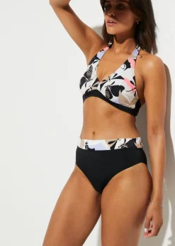bonprix bonprix Bikini anudado al cuello (2 piezas) blanco/púrpura/negro/marrón claro/beige/rosa pálido con flores Hot