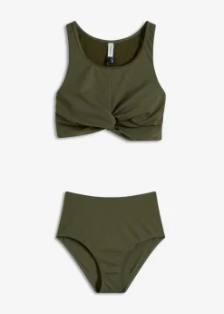 bonprix bonprix Bikini bustier con diseño cruzado (2 piezas) Verde oliva oscuro Best