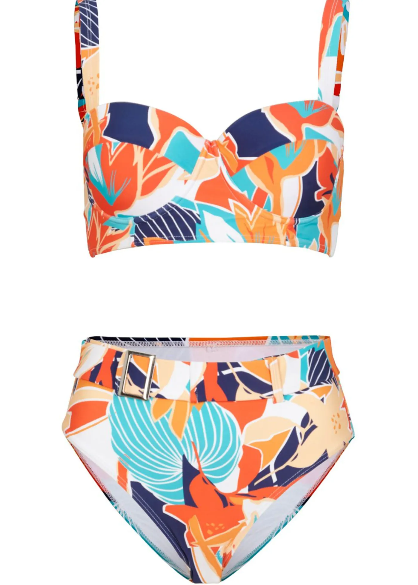bonprix bonprix Bikini con aros (2 piezas) Blanco-azul-coral estampado New