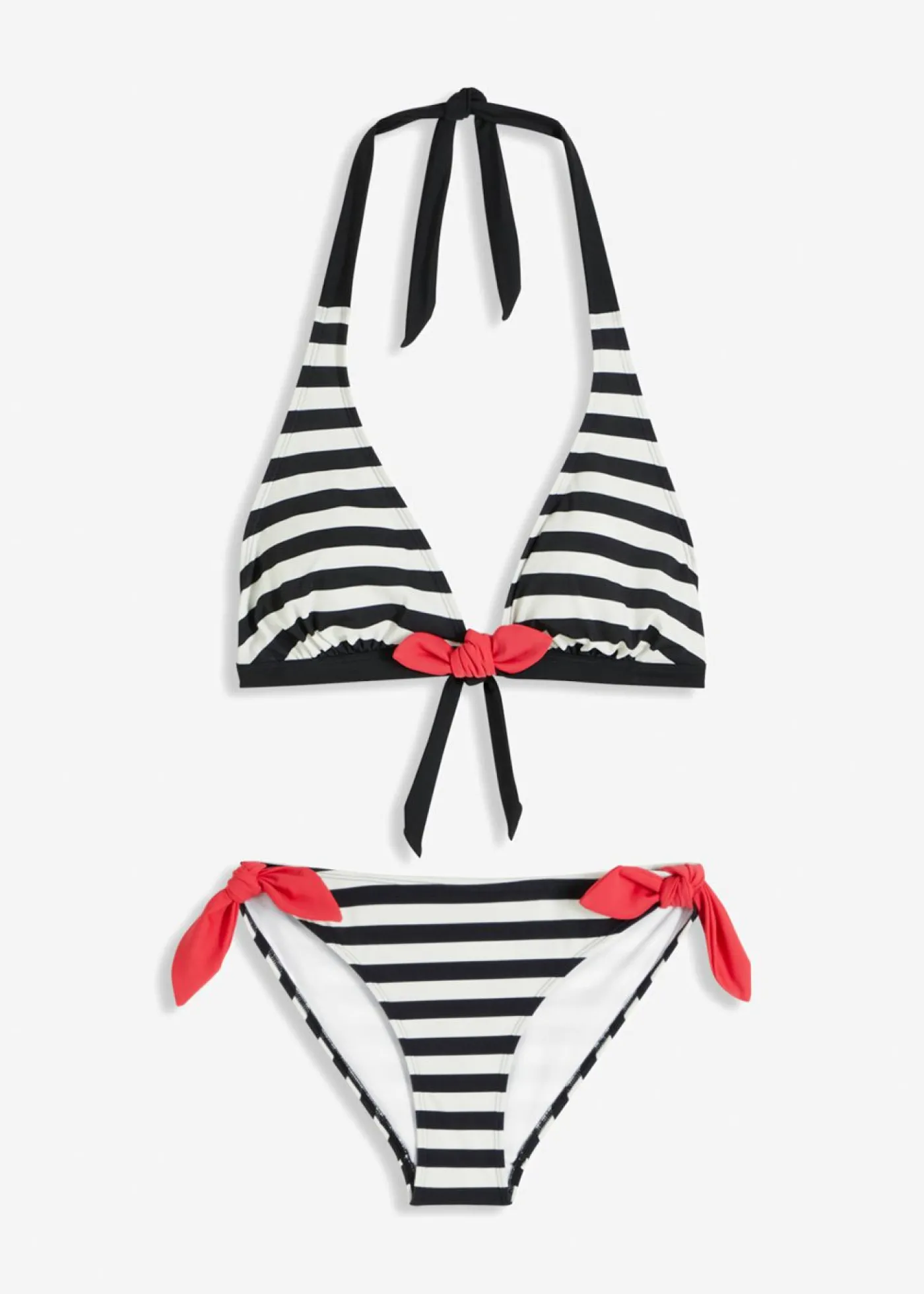 bonprix bonprix Bikini halter con cordones para anudar (2 piezas) Negro-blanco a rayas Clearance