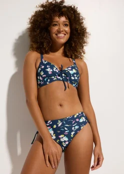 bonprix bonprix Bikini reductor con cinta para anudar (2 piezas) azul marino/blanco/amarillo Clearance