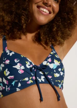 bonprix bonprix Bikini reductor con cinta para anudar (2 piezas) azul marino/blanco/amarillo Clearance