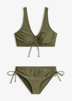 bonprix bonprix Bikini tipo bustier (2 piezas) con cintas para anudar Verde oliva oscuro Hot