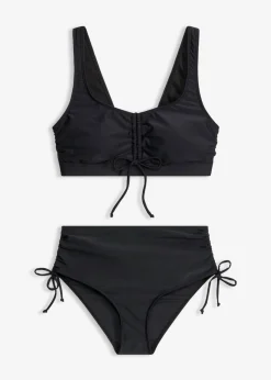 bonprix bonprix Bikini tipo bustier con cintas para anudar (2 piezas) Negro Sale