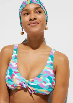 bonprix bonprix Bikini y braguita de baño (conjunto de 3 piezas) Verde azulado-amarillo-lila con estampado gráfico Clearance