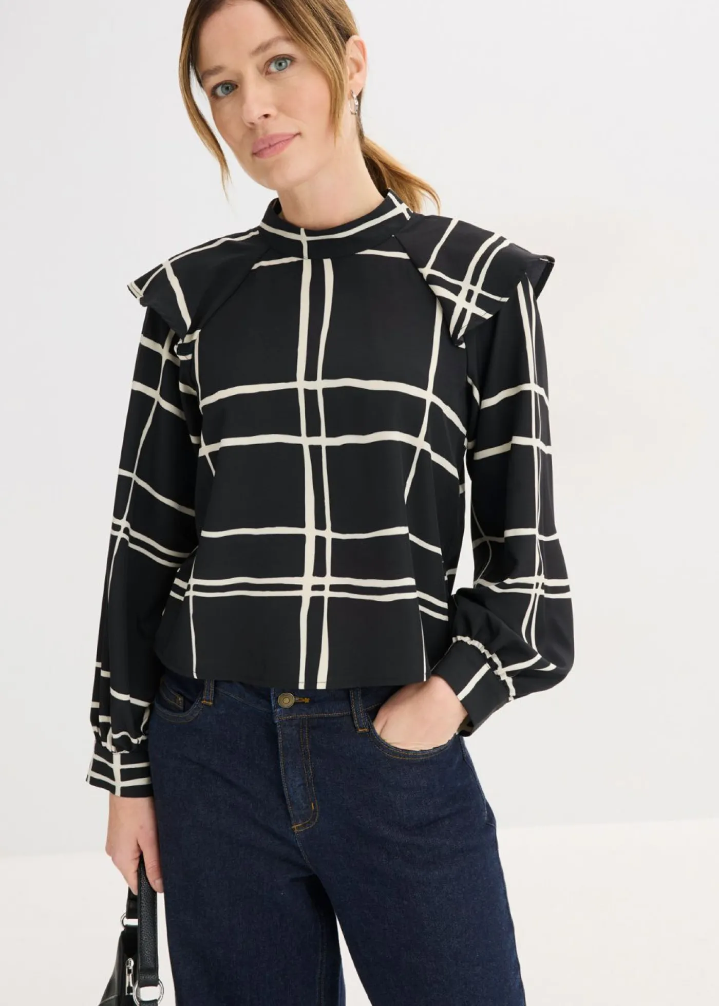 bonprix bonprix Blusa negro-crema a cuadros Clearance