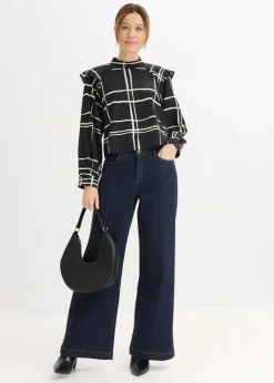 bonprix bonprix Blusa negro-crema a cuadros Clearance