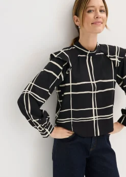bonprix bonprix Blusa negro-crema a cuadros Clearance