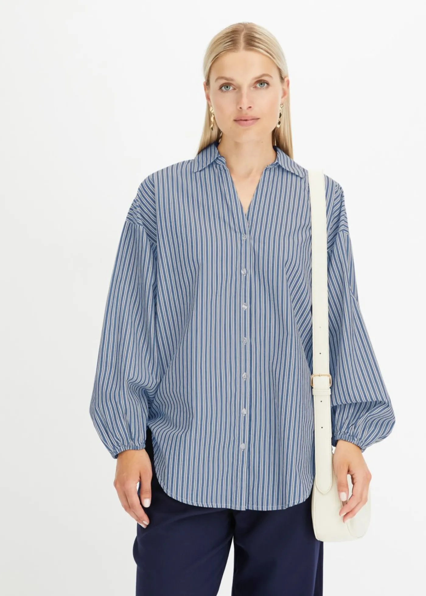 bonprix bonprix Blusa azul ahumado/blanco rayas verticales