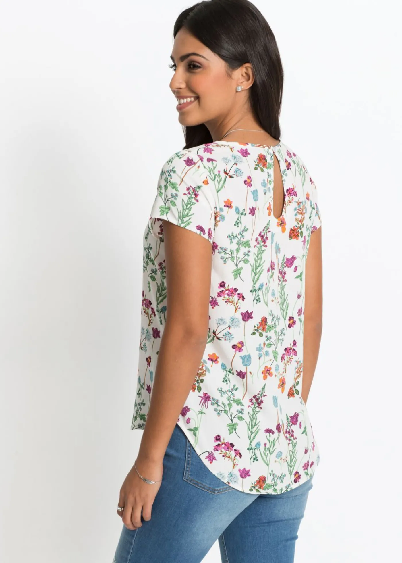 bonprix bonprix Blusa Blanco lana de flores Outlet