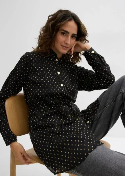 bonprix bonprix Blusa 2 en 1 de gasa para durante y después del embarazo Negro-oro Outlet