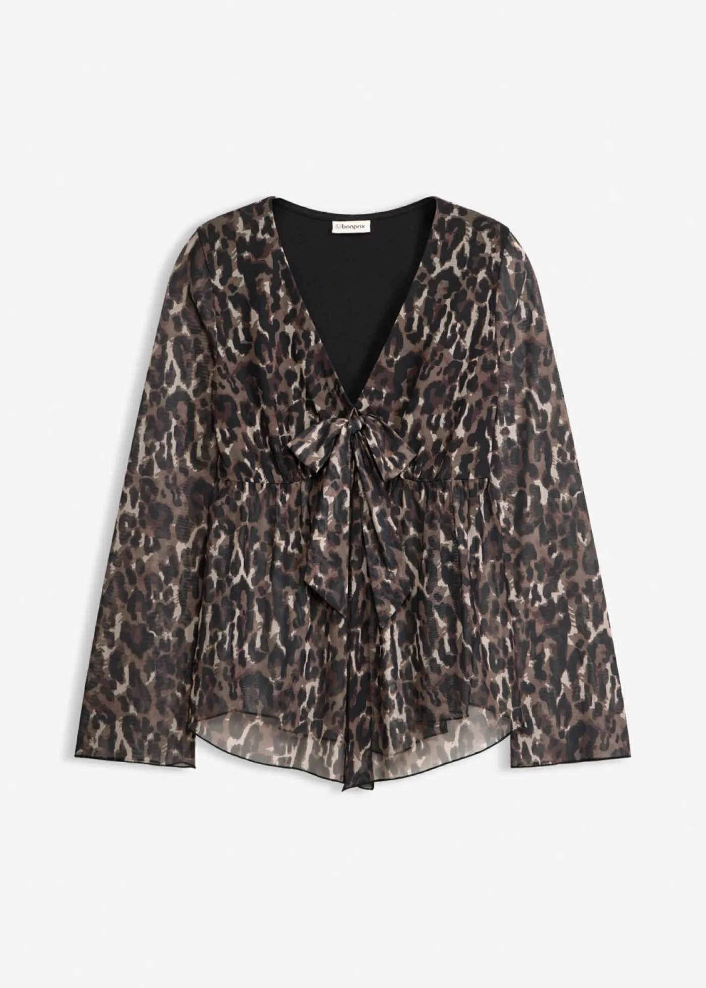 bonprix bonprix Blusa ajustada de malla Negro-marrón de leopardo Sale