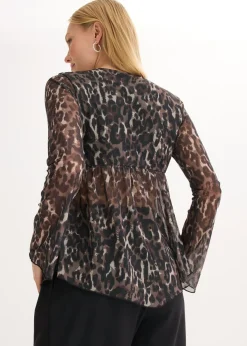 bonprix bonprix Blusa ajustada de malla Negro-marrón de leopardo Sale
