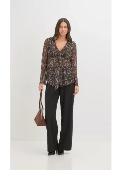 bonprix bonprix Blusa ajustada de malla Negro-marrón de leopardo Sale