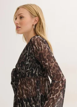bonprix bonprix Blusa ajustada de malla Negro-marrón de leopardo Sale