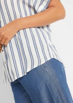 bonprix bonprix Blusa arrugada de viscosa fluida Azul de rayas Discount