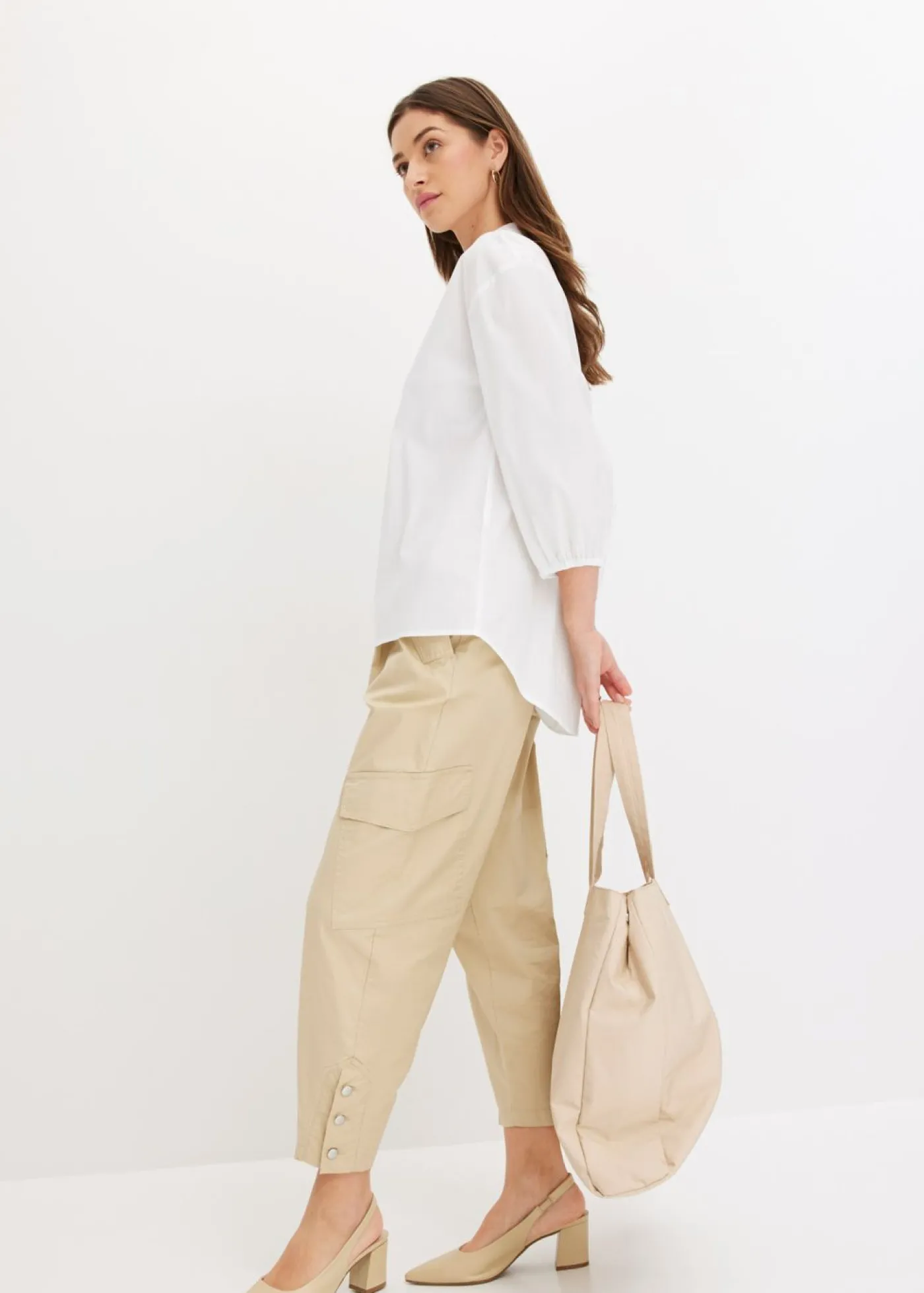 bonprix bonprix Blusa asimétrica con mangas abullonadas Blanco Best