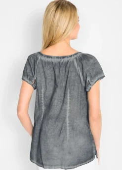 bonprix bonprix Blusa cold-dye de manga corta en algodón sostenible carbón New