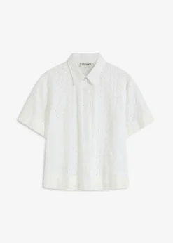 bonprix bonprix Blusa con bordado calado Blanco lana Discount