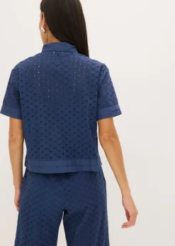 bonprix bonprix Blusa con bordado calado Azul marino Hot