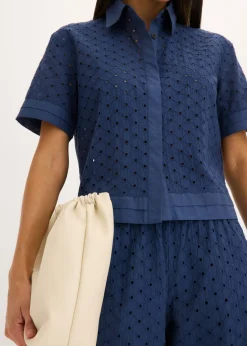 bonprix bonprix Blusa con bordado calado Azul marino Hot