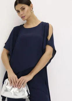 bonprix bonprix Blusa con cremallera con aspecto de capas Azul marino Sale