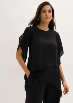 bonprix bonprix Blusa con cremallera con aspecto de capas Negro Clearance