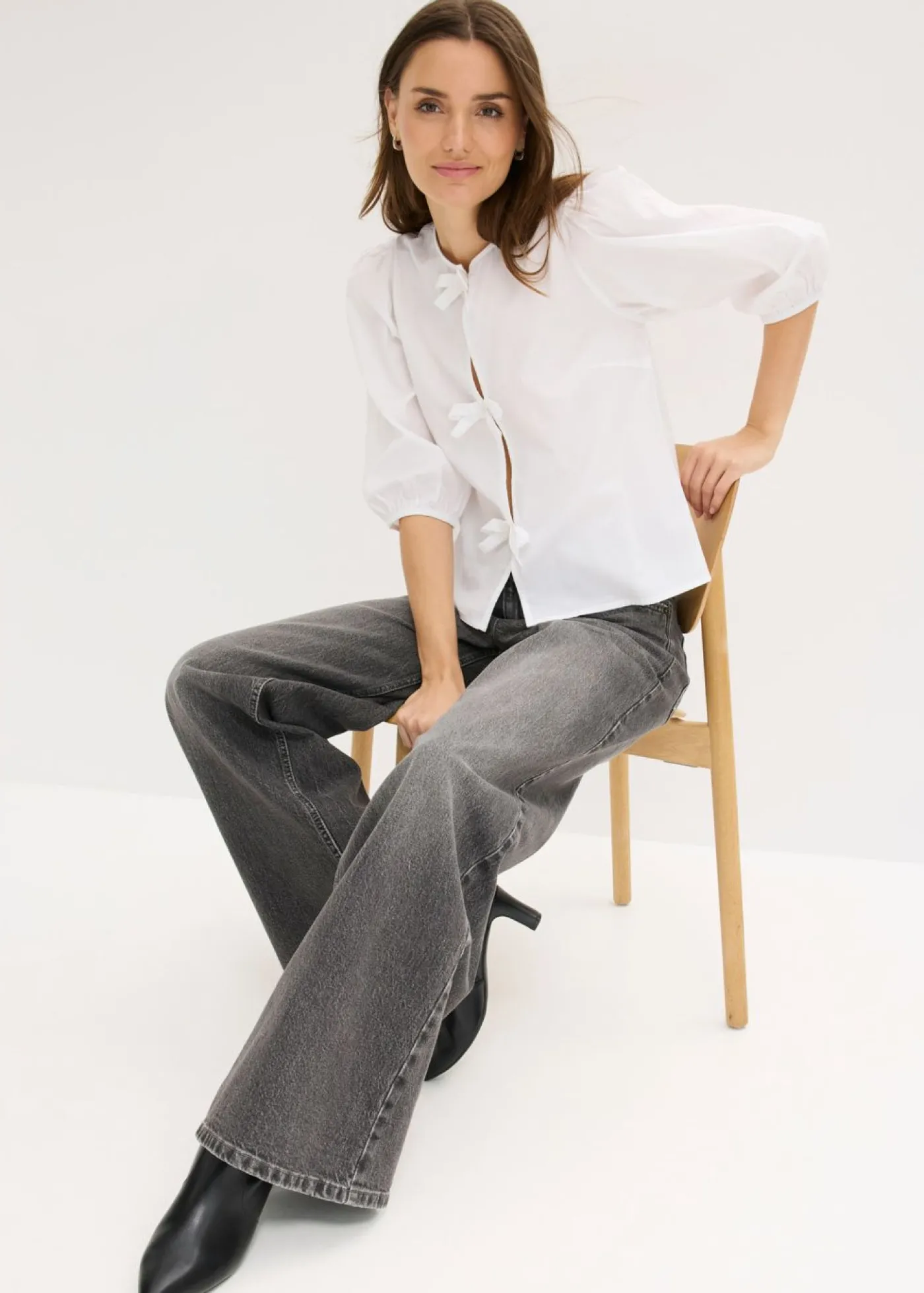 bonprix bonprix Blusa con detalle de lazo Blanco Online
