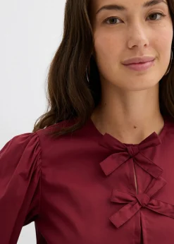 bonprix bonprix Blusa con detalles de lazo Rojo rubí Discount