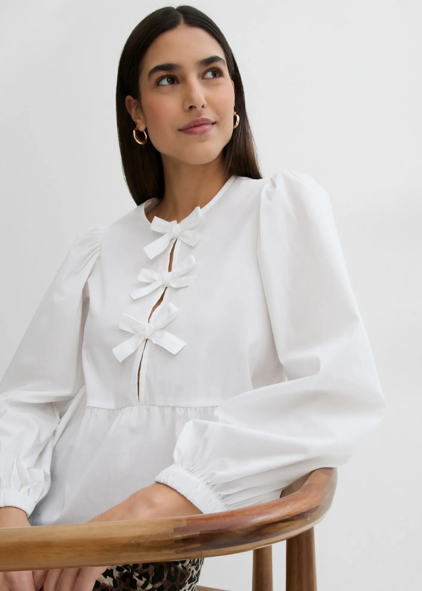 bonprix bonprix Blusa con detalles de lazo Blanco New