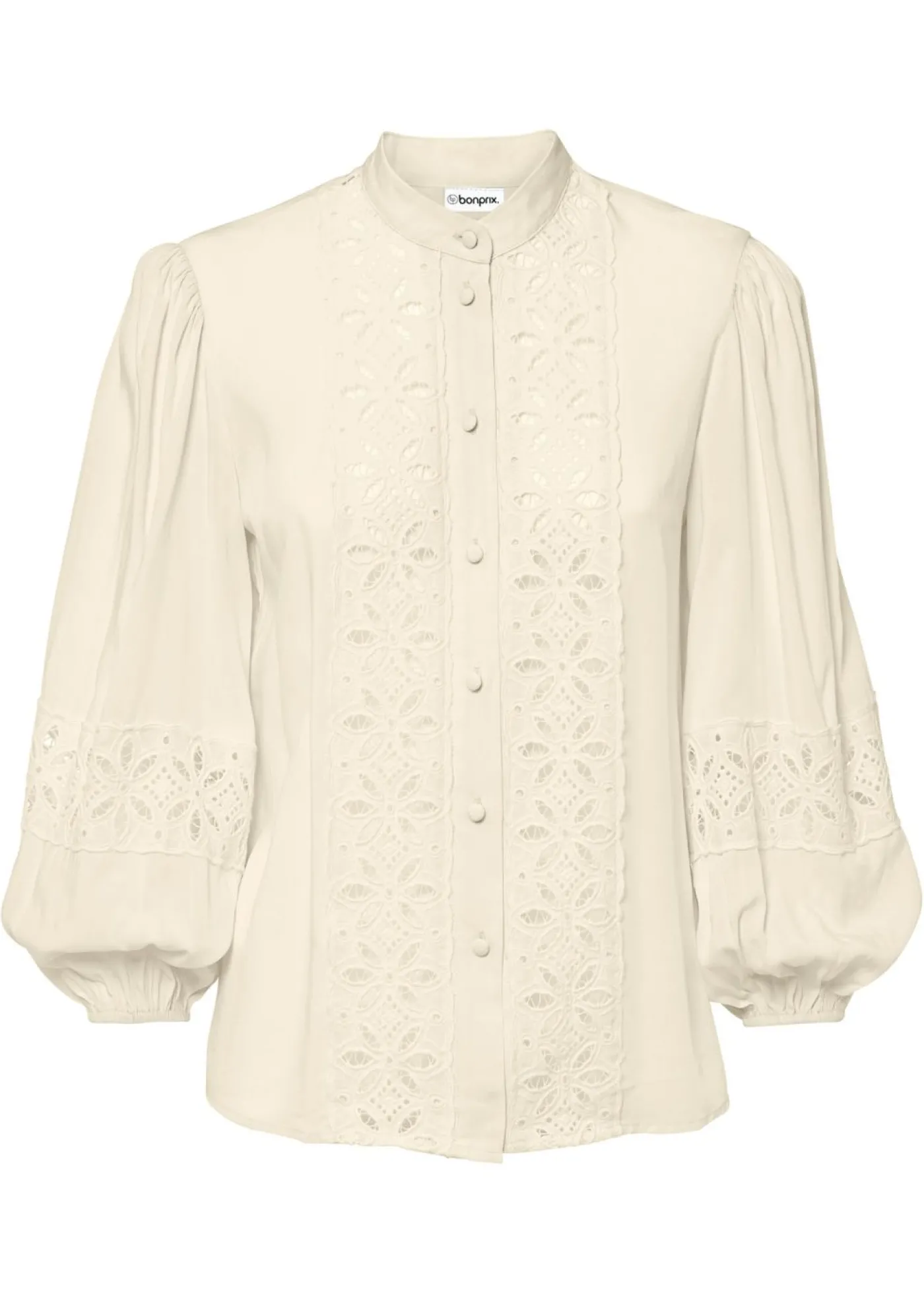 bonprix bonprix Blusa con encaje de mezcla suave de viscosa Blanco-crema Best