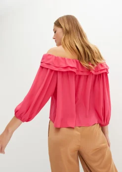 bonprix bonprix Blusa con escote bañera Rosa oscuro Discount