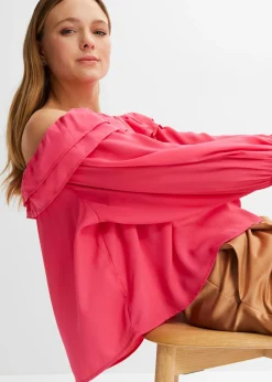 bonprix bonprix Blusa con escote bañera Rosa oscuro Discount