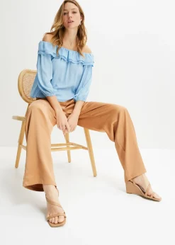 bonprix bonprix Blusa con escote bañera Azul claro Discount