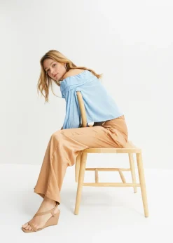 bonprix bonprix Blusa con escote bañera Azul claro Discount