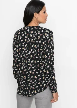 bonprix bonprix Blusa con escote en V Negro de flores Hot