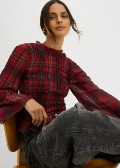 bonprix bonprix Blusa con inserto de nido de abeja rojo a cuadros Hot