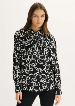 bonprix bonprix Blusa con lazo Negro-blanco estampado Clearance