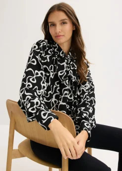 bonprix bonprix Blusa con lazo Negro-blanco estampado Clearance