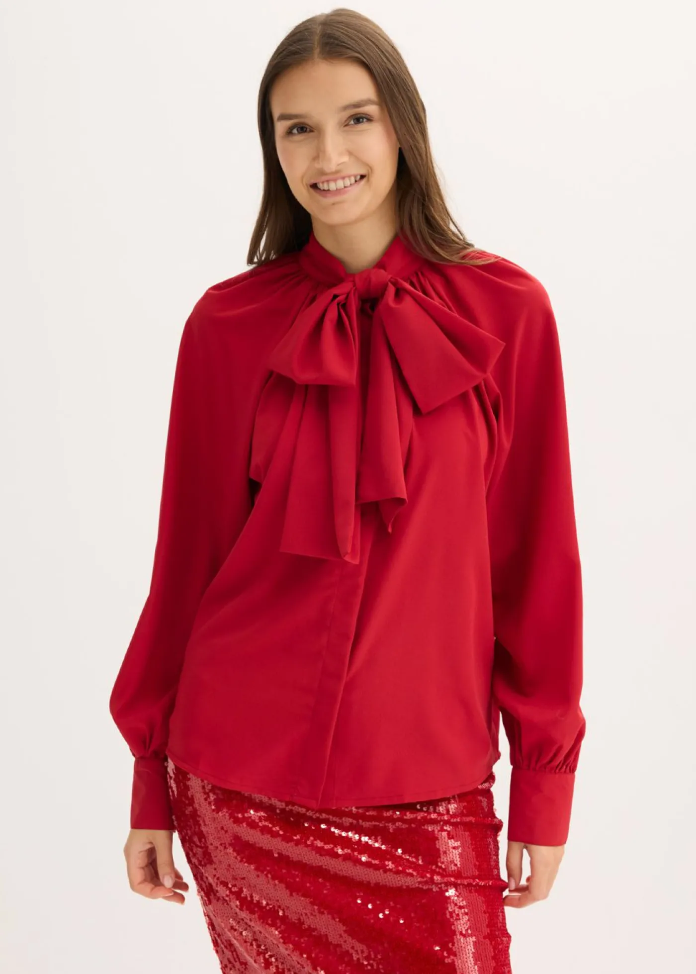 bonprix bonprix Blusa con lazo rojo cayena Discount