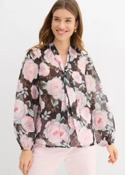 bonprix bonprix Blusa con lazo Negro de flores Best
