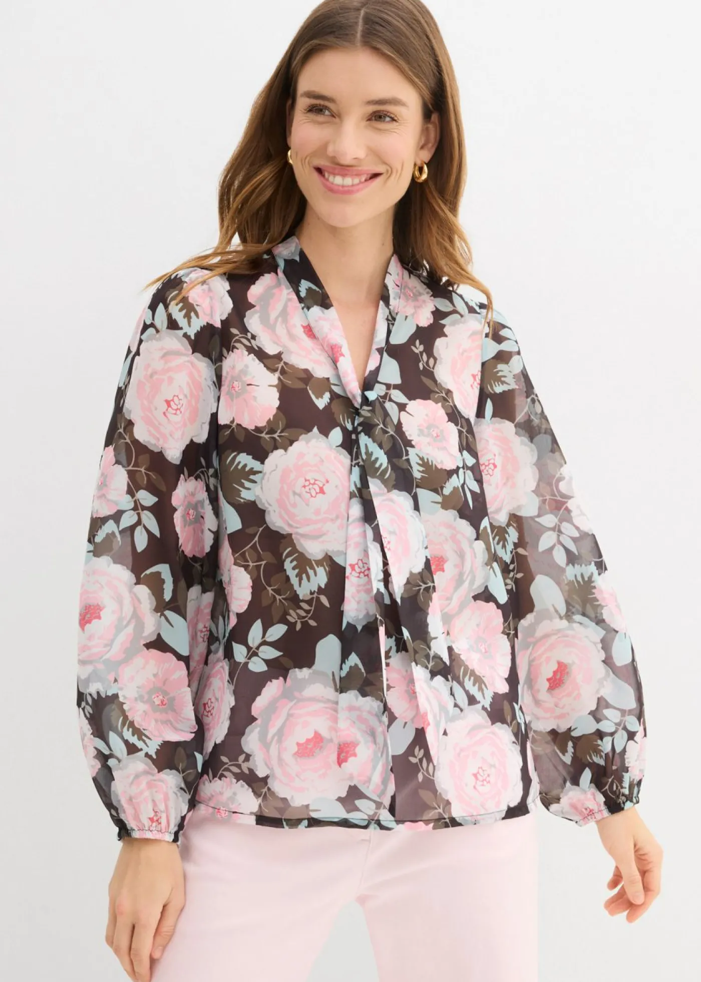 bonprix bonprix Blusa con lazo Negro de flores Best
