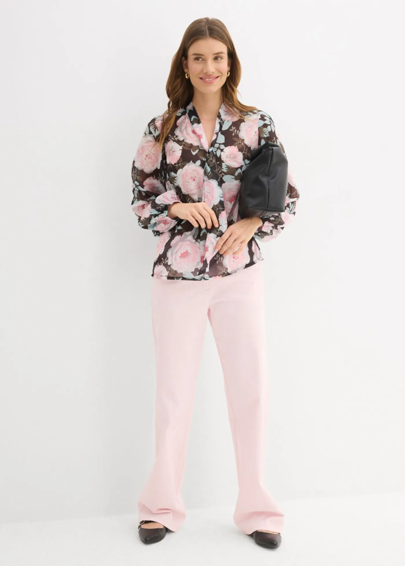 bonprix bonprix Blusa con lazo Negro de flores Best