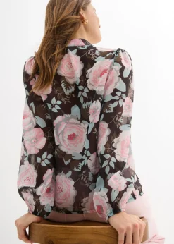 bonprix bonprix Blusa con lazo Negro de flores Best