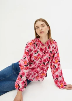 bonprix bonprix Blusa con lazo de gasa rosa caliente Hot