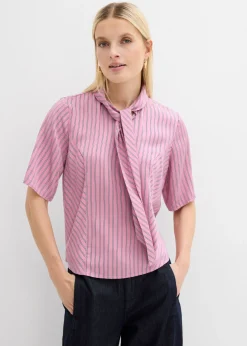 bonprix bonprix Blusa con lazo de modal suave malva-azul marino-blanco con rayas