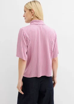 bonprix bonprix Blusa con lazo de modal suave malva-azul marino-blanco con rayas